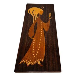 USSR Riga Wooden Inlay Intarsia Girl Princess Vintage Wall Art